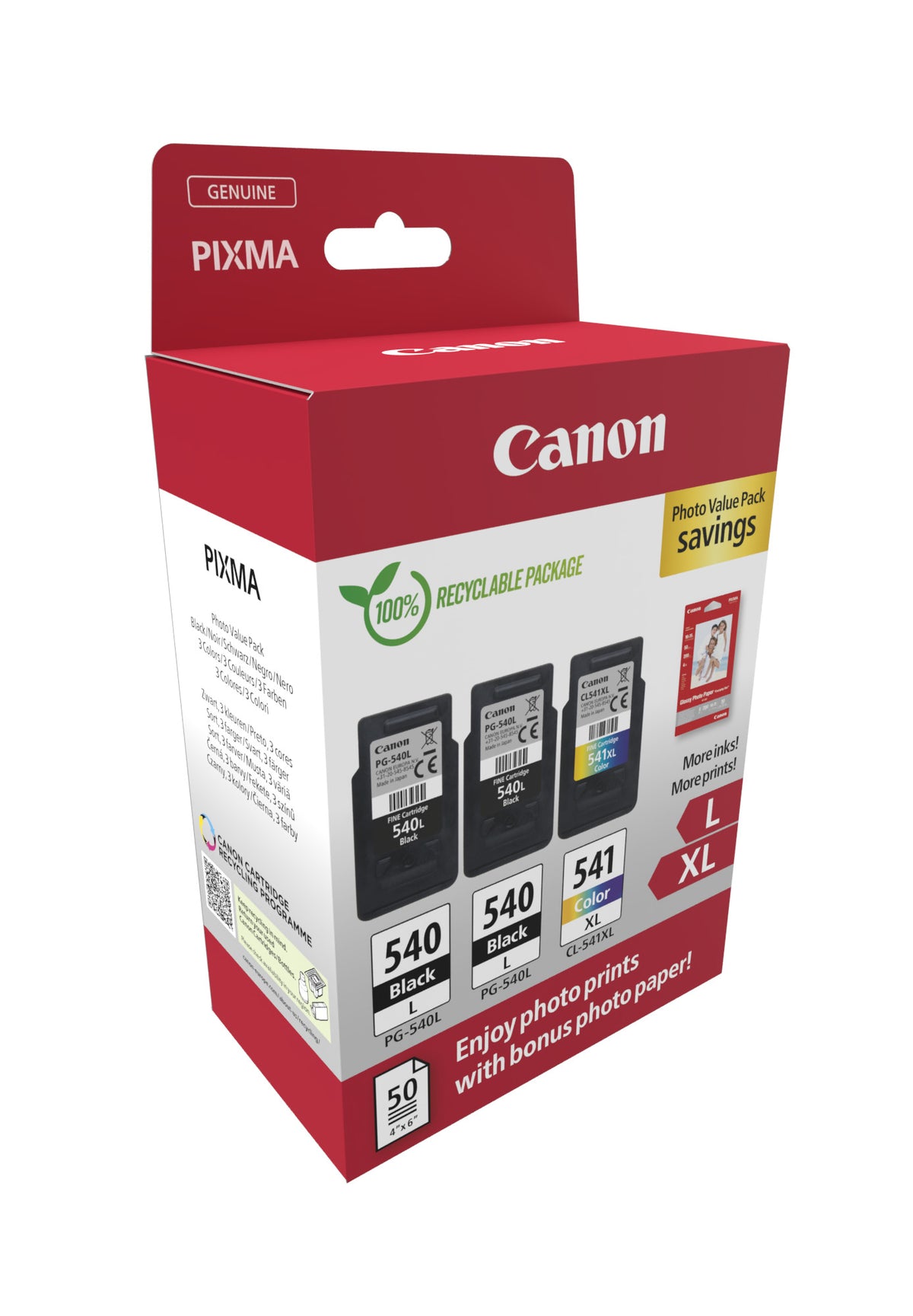 Canon - Foto-Vorteilspaket 2 x PG-540L + 1 x CL-541XL, 300 400 Seiten, OEM 5224B015, 4 Farben