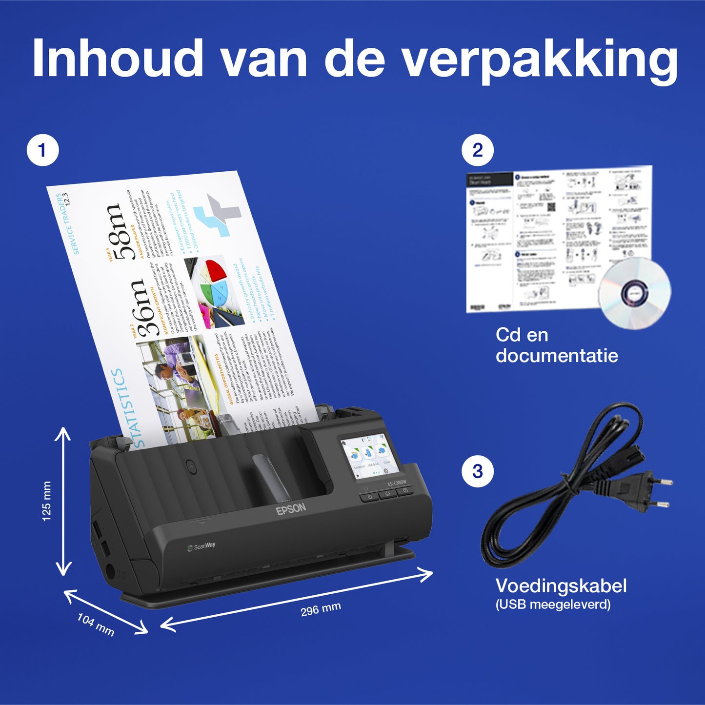 Epson - ES-C380W compacte A4-documentscanner met Wi-Fi-connectiviteit en U-traject