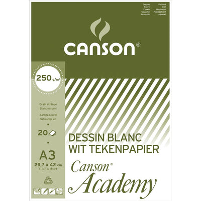 Canson – Zeichenpapier Academy, 250 g, ft 29,7 x 42 cm, A3, Block mit 20 Blatt