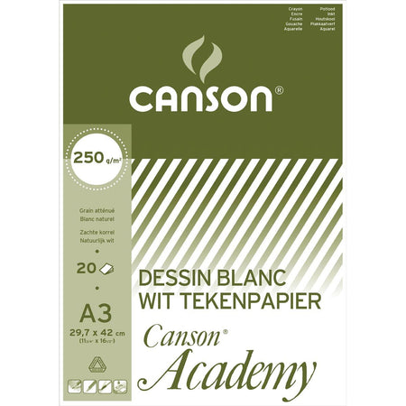 Canson – Zeichenpapier Academy, 250 g, ft 29,7 x 42 cm, A3, Block mit 20 Blatt