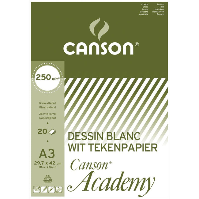 Canson – Zeichenpapier Academy, 250 g, ft 29,7 x 42 cm, A3, Block mit 20 Blatt