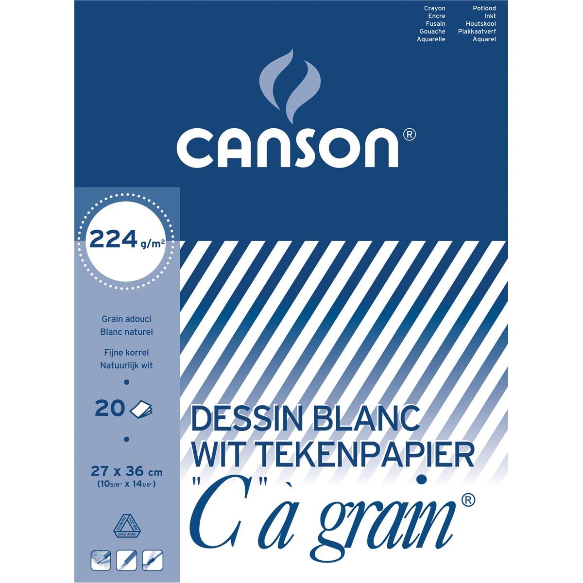 Canson - Zeichenblock C à Grain 224 g/m², ft 27 x 36 cm