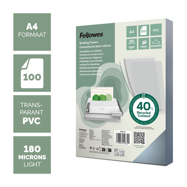 Fellowes -  Voorblad  a4 pvc 180micron transparant