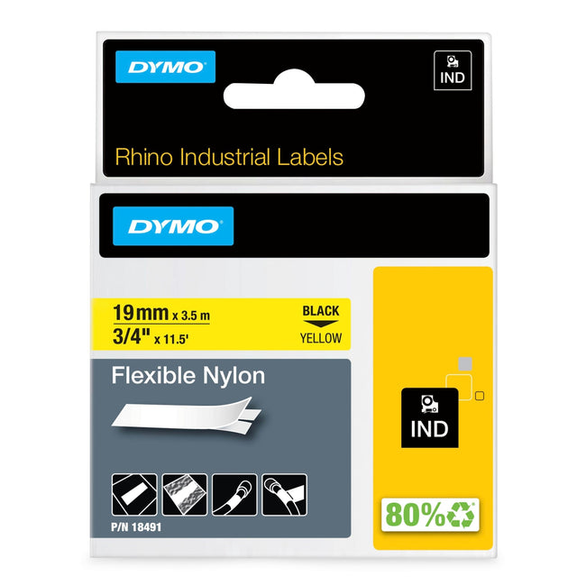 Dymo -  Labele  rhino industrieel nylon 19mm geel