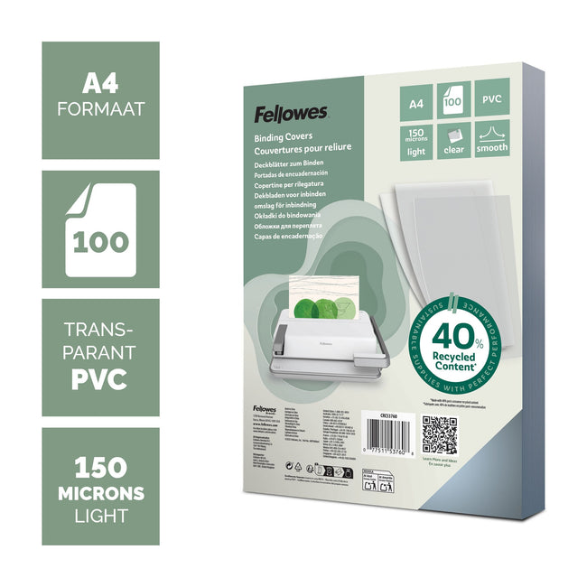 Fellowes -  Voorblad  a4 pvc 150micron transparant