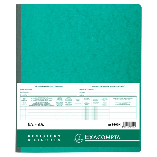 Exacompta – Register Piqure Aktionär NV/SA 250 x 320 mm 80 Blatt grün