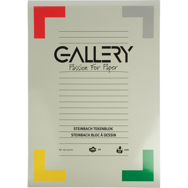 Galerie - Steinbach-Zeichenpapier, 200 g, ft 29,7 x 42 cm, A3, gekörnt, Block mit 20 Blatt