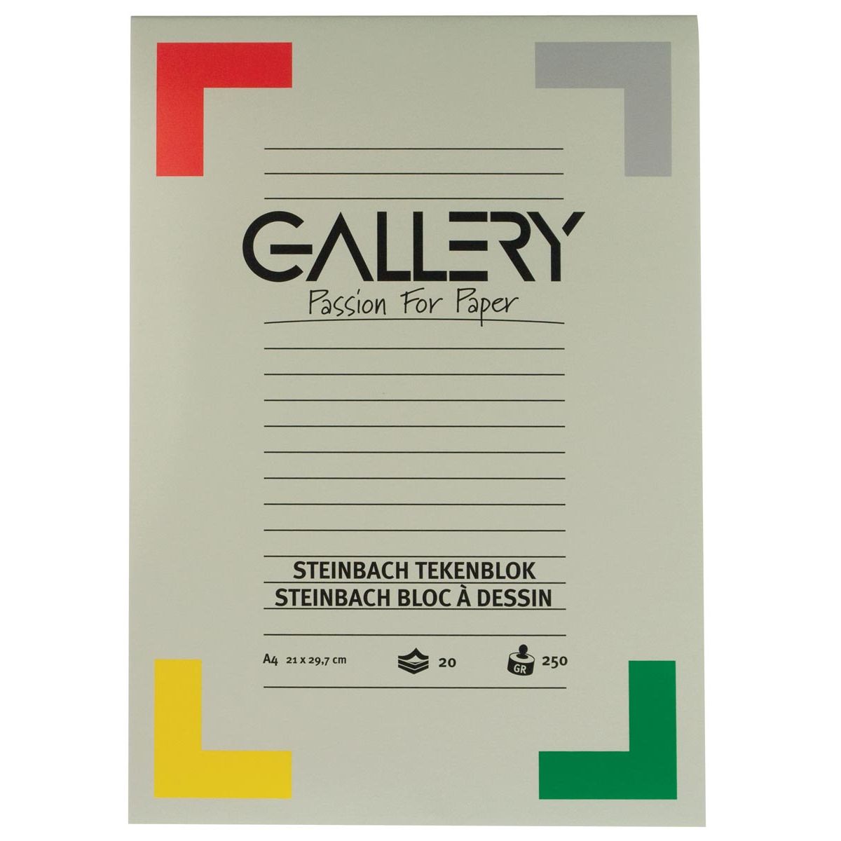 Galerie - Steinbach-Zeichenpapier, 250 g, ft 21 x 29,7 cm, A4, gekörnt, Block mit 20 Blatt