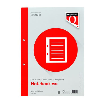 Quantore - Kursblock A4-Linie mit Rand 100 Blatt 80gr | 5 Stück
