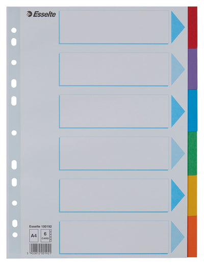 Esselte - Tabs Standard A4 6-teiliger Karton 11-Ring mit sortiertem Deckblatt | 20 Stück