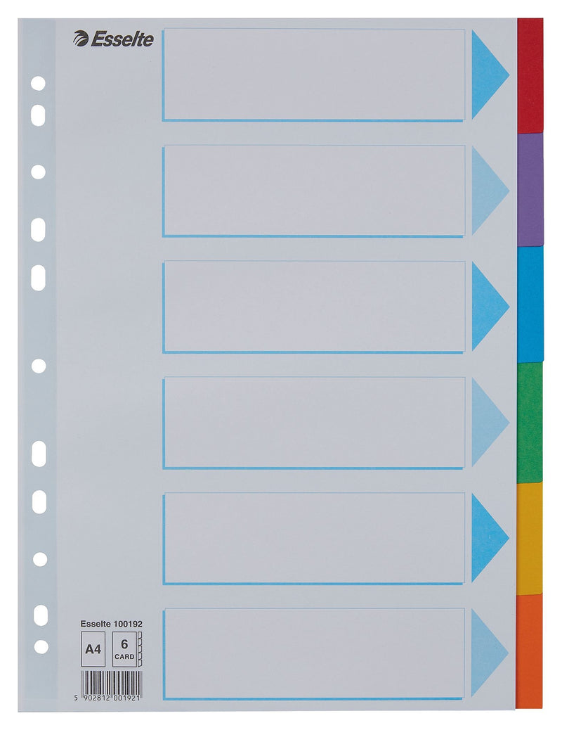 Esselte - Tabs Standard A4 6-teiliger Karton 11-Ring mit sortiertem Deckblatt | 20 Stück