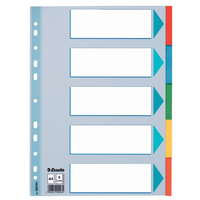 Esselte - Tabs, für ft A4, aus Karton, 5 Tabs, farbig sortiert