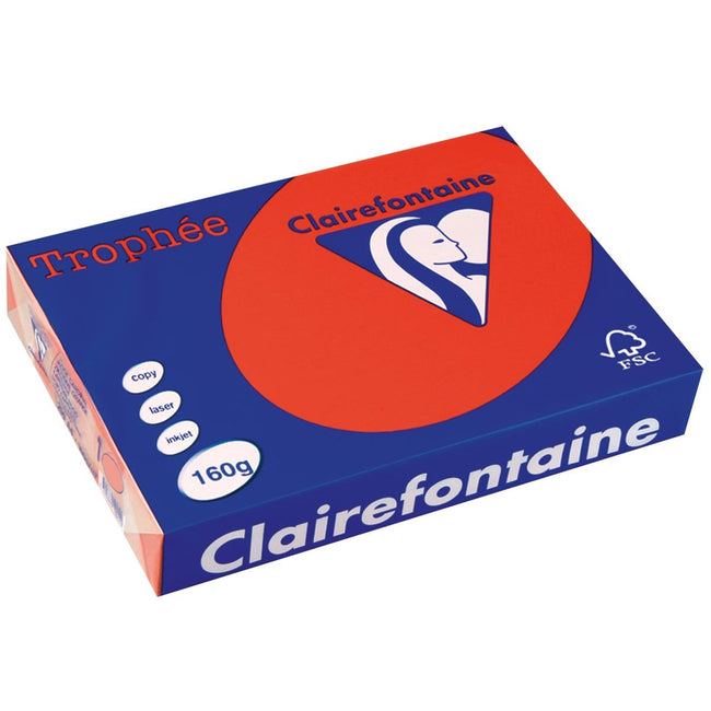 Clairefontaine - Trophée Intens, farbiges Papier, A4, 160 g, 250 Blatt, korallenrot