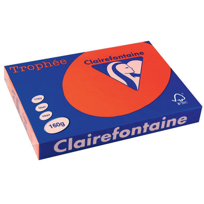 Clairefontaine - Trophée Intens, farbiges Papier, A3, 160 g, 250 Blatt, Korallenrot