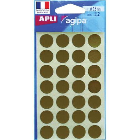 Agipa - runde Etiketten im Etui Durchmesser 15 mm, Gold, 112 Stück, 28 pro Blatt