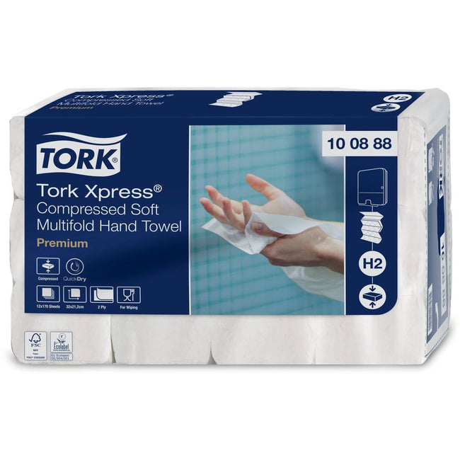 Tork - Handtuch H2 Xpress komprimiert mehrfach 2-lagig 212x320mm 12x170 Blatt weiß 100888