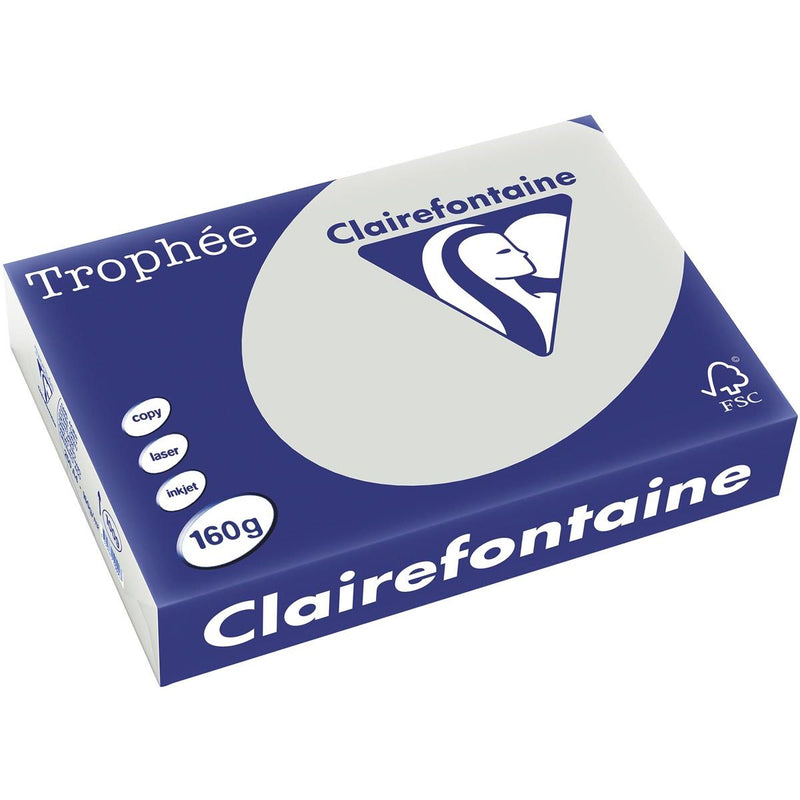 Clairefontaine - Trophée tel, farbiges Papier, A4, 160 g, 250 Blatt, hellgrau