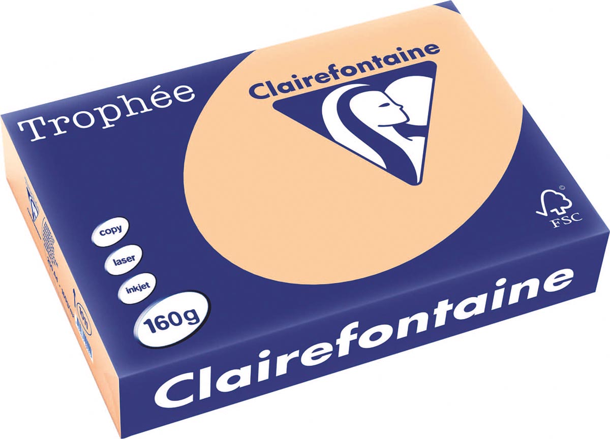 Clairefontaine - Trophée tel, farbiges Papier, A4, 160 g, 250 Blatt, Aprikose