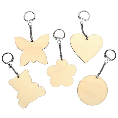 Graine Créative - Schlüsselanhänger aus Holz, verschiedene Formen, Durchmesser 55 mm, Beutel mit 10 Stück
