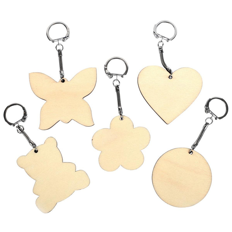 Graine Créative - Schlüsselanhänger aus Holz, verschiedene Formen, Durchmesser 55 mm, Beutel mit 10 Stück