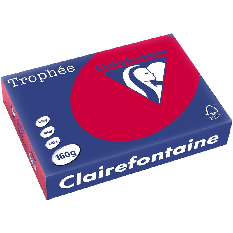 Clairefontaine - Trophée Intens, farbiges Papier, A4, 160 g, 250 Blatt, Kirschrot