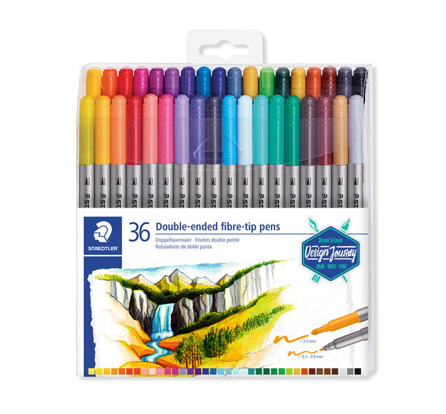 Staedtler - Farbmarker 3200 Doppelspitze feines und ultrafeines Gehäuse mit 36 ​​Farben | 6 Stück