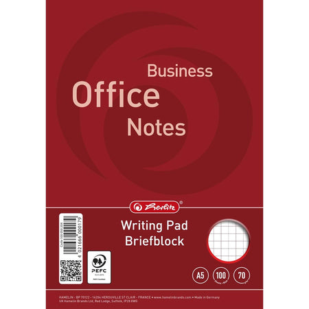 Herlitz -   schrijfblok, ft A5, 70 g/m², 100 vel, geruit 5 mm