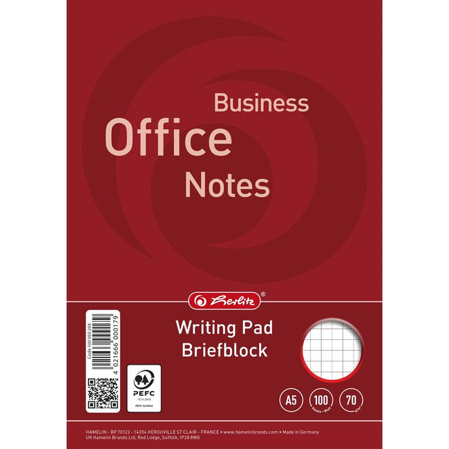 Herlitz -   schrijfblok, ft A5, 70 g/m², 100 vel, geruit 5 mm