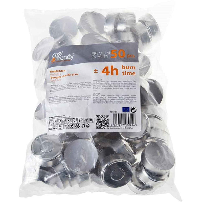 Cosy - Trendy Teelichter 4H, weiß, Packung à 50 Stück