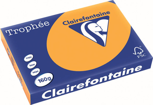 Clairefontaine - Trophée tel, farbiges Papier, A3, 160 g, 250 Blatt, orange