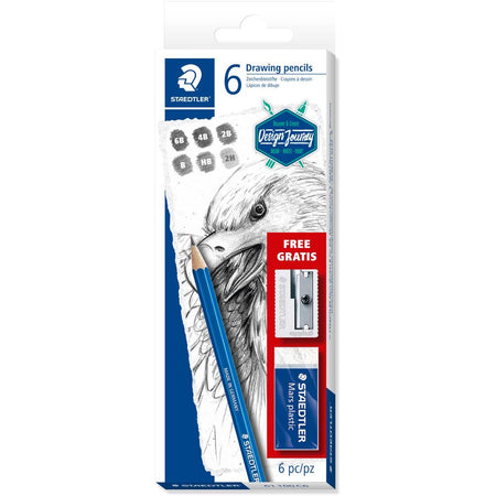 Staedtler - Bleistiftset Design Journey Lumograph mit gratis Radiergummi und Spitzer 6-teilig