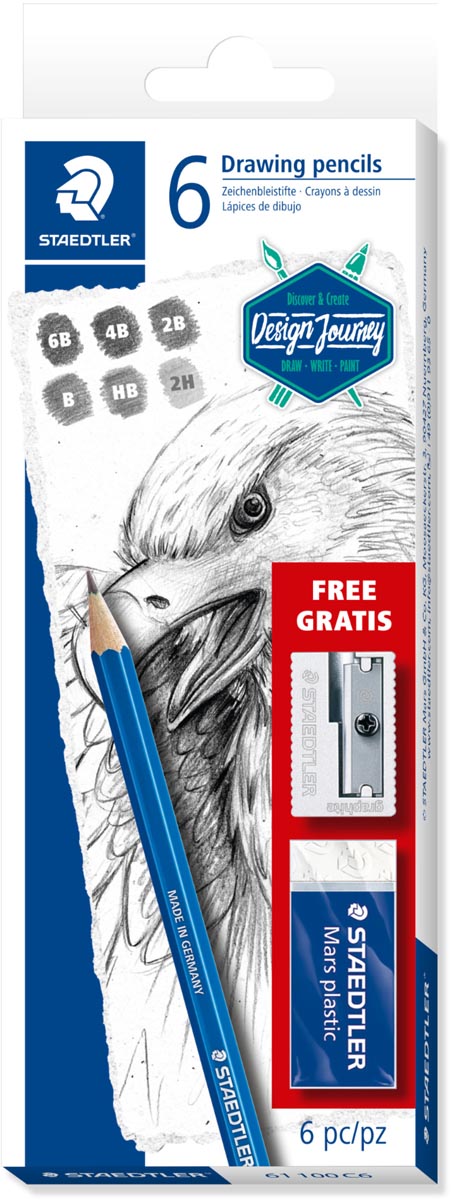 Staedtler - Bleistiftset Design Journey Lumograph mit gratis Radiergummi und Spitzer 6-teilig