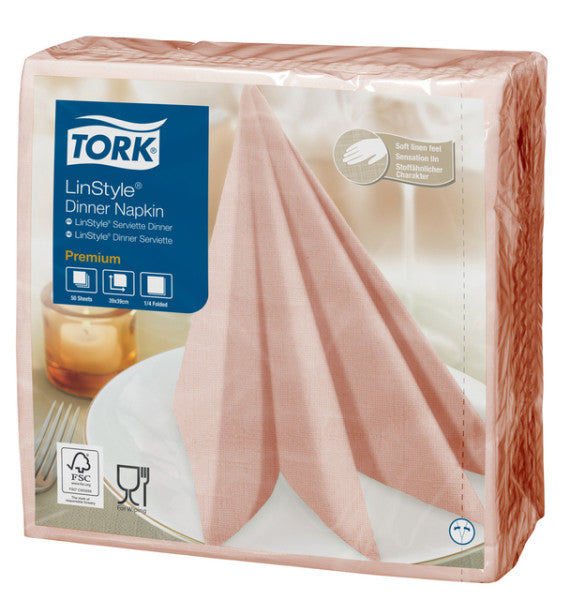 Dinerservet Tork Linstyle Premium 1/4 vouw 1-laags 390x390mm 50 vel koraal 478881 | 12 stuks