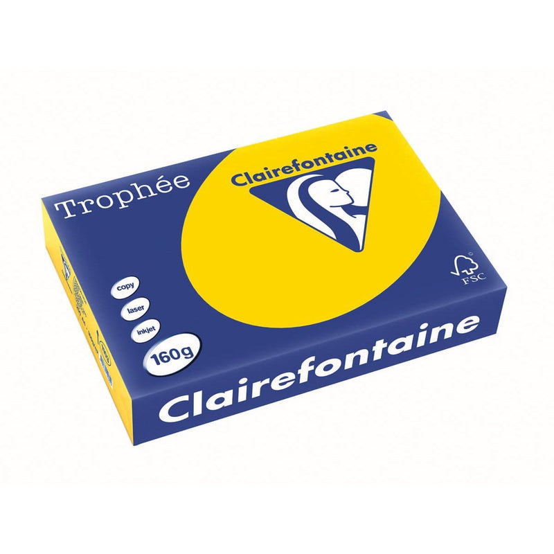 Clairefontaine - Trophée tel, farbiges Papier, A4, 160 g, 250 Blatt, goldgelb