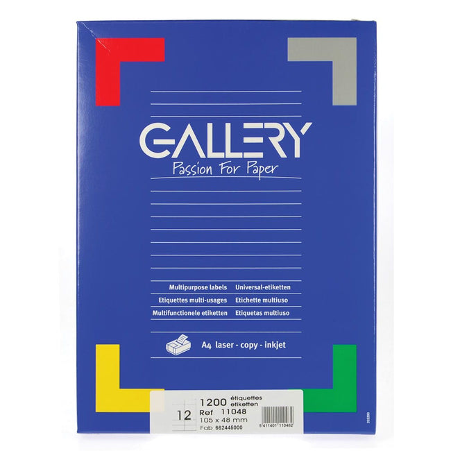 Galerie – weiße Etiketten, 105 x 48 mm (B x H), rechtwinklig, Karton mit 1.200 Etiketten