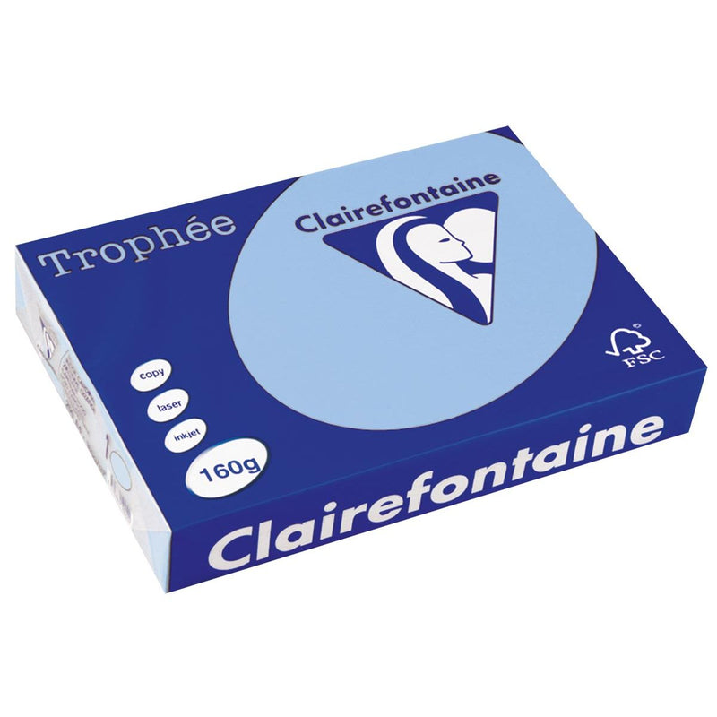 Clairefontaine - Trophée tel, farbiges Papier, A4, 160 g, 250 Blatt, leuchtend blau