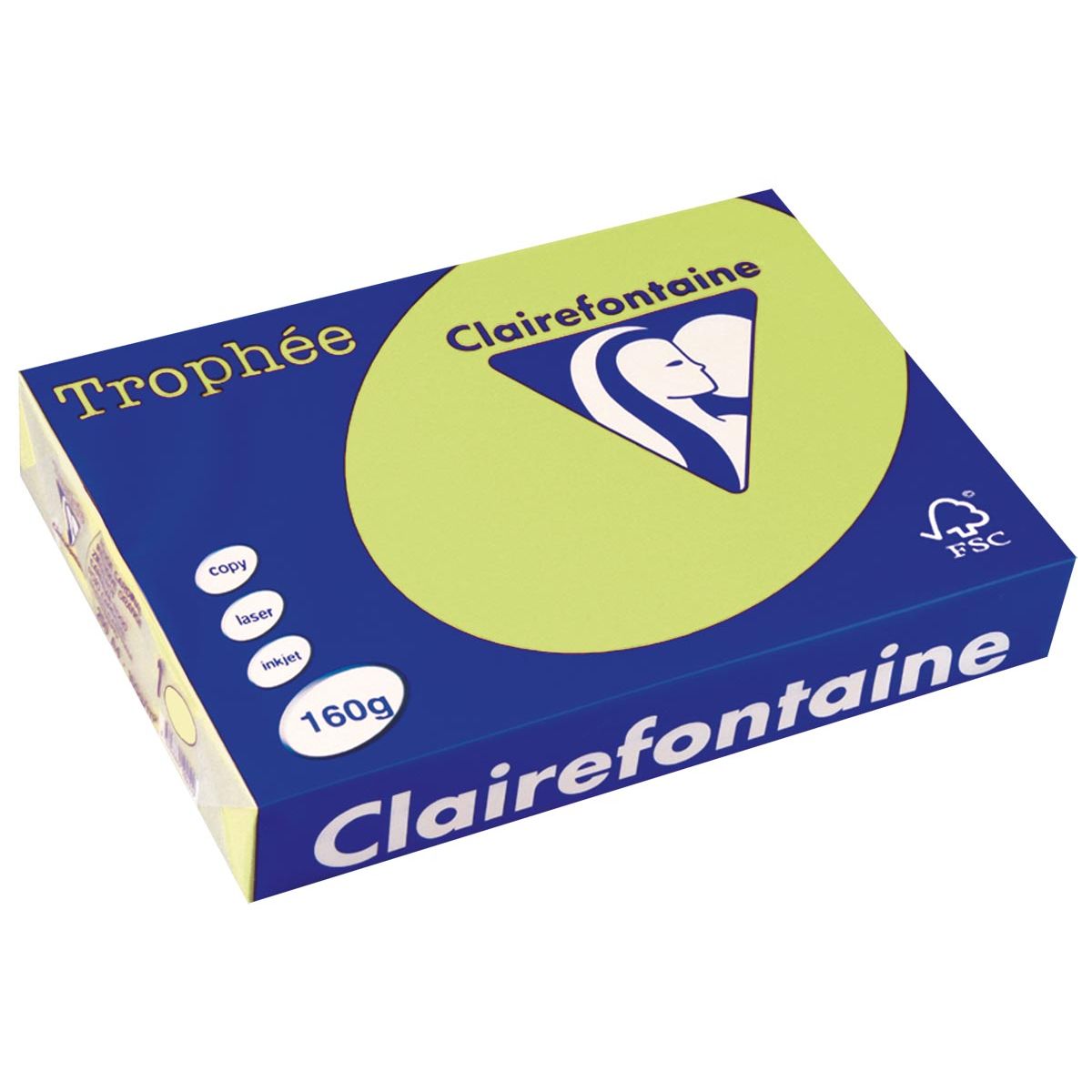 Clairefontaine - Trophée tel, farbiges Papier, A4, 160 g, 250 Blatt, Golfgrün