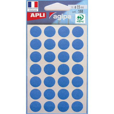 Agipa - runde Etiketten im Etui, Durchmesser 15 mm, blau, 168 Stück, 28 pro Blatt