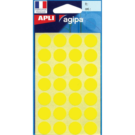 Agipa - runde Etiketten im Etui, Durchmesser 15 mm, gelb, 168 Stück, 28 pro Blatt