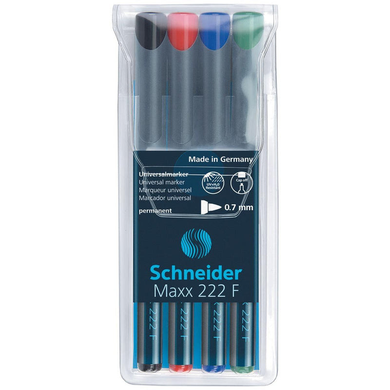 Schneider - Permanentmarker Maxx 222, Karton mit 4 Stück in verschiedenen Farben