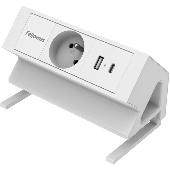 Fellowes -  contactdoos Power Desk, 1 stopcontact + 1 x USB-A + 1 x USB-C, wit, voor België
