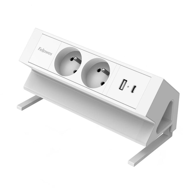 Fellowes -  contactdoos Power Desk 2, 2 stopcontacten + 1 x USB-A + 1 x USB-C, wit, voor België