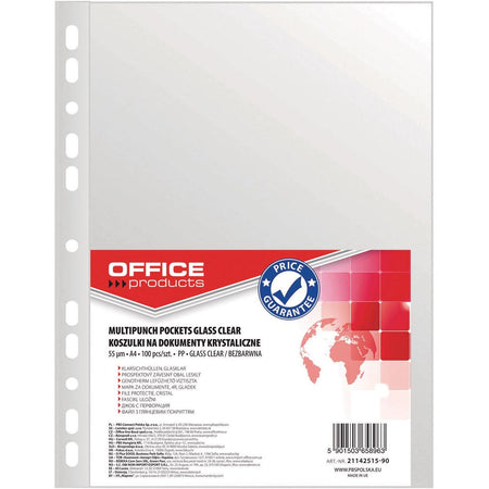 OFFICE-Produkte – perforierte Präsentationstasche, ft A4, 55 Mikron, glasklar, Packung mit 100 Stück