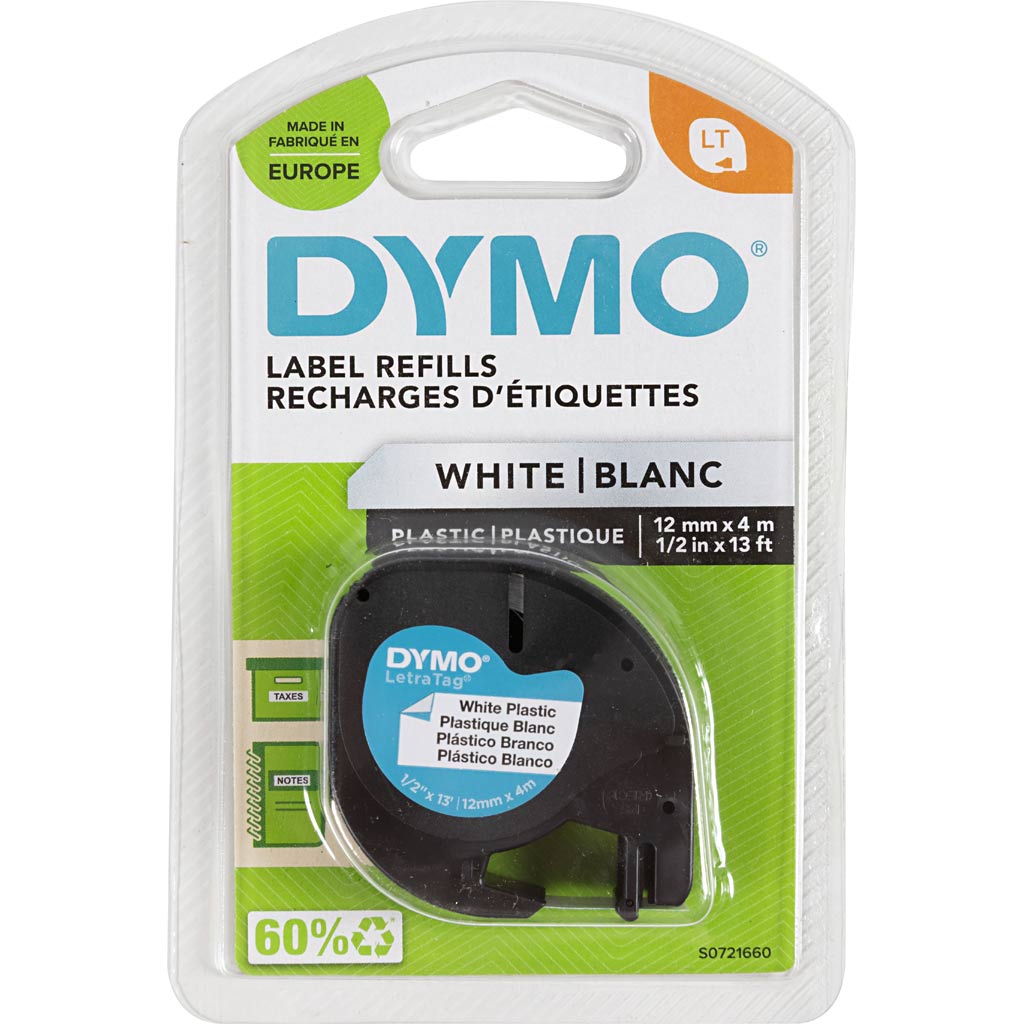 Dymo - Labele LetraTag Kunststoff 12 mm schwarz auf weiß