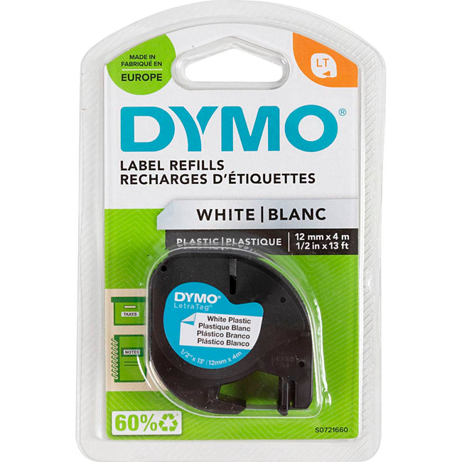 Dymo - Labele LetraTag Kunststoff 12 mm schwarz auf weiß