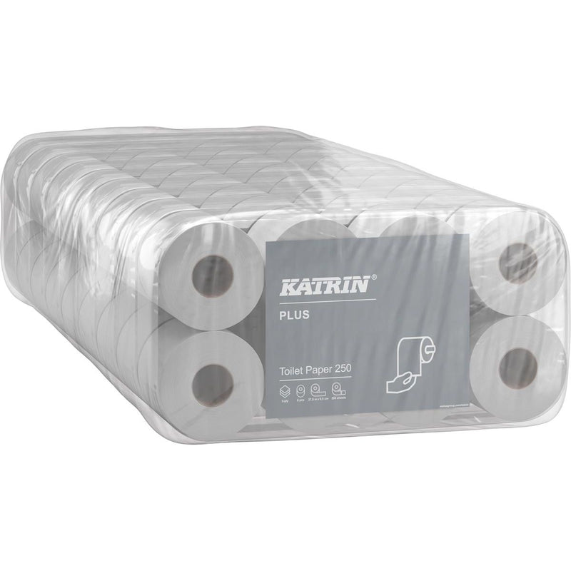 Katrin - Plus Toilettenpapier Soft, 3-lagig, 250 Blatt pro Rolle, Packung mit 8 Rollen