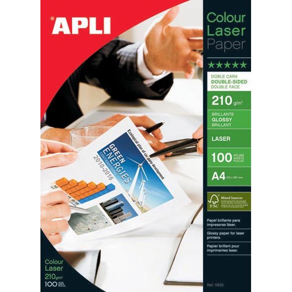 Apli - Fotopapier Color Laser ft A4, 210 g, Packung mit 100 Blatt