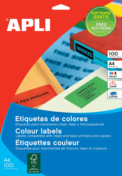 Apli - Farbige Etiketten ft 210 x 297 mm (B x H), gelb, 100 Stück, 1 pro Blatt