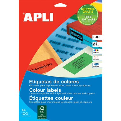Apli - Farbige Etiketten ft 210 x 297 mm (B x H), rot, 100 Stück, 1 pro Blatt