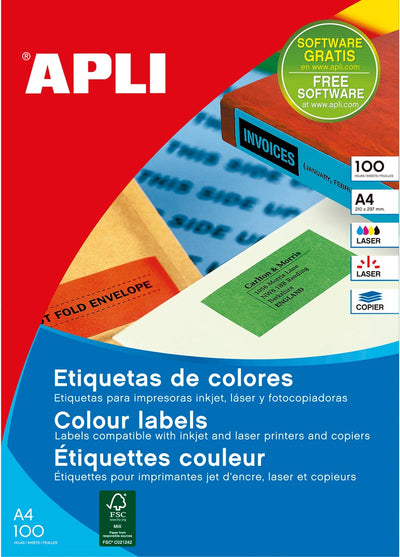 Apli – Farbige Etiketten ft 210 x 297 mm (B x H), grün, 100 Stück, 1 pro Blatt